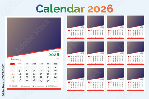  2026 Calendar Template, 2026 wall calendar design abstract template design for 2026 new year, calendar 2026 design