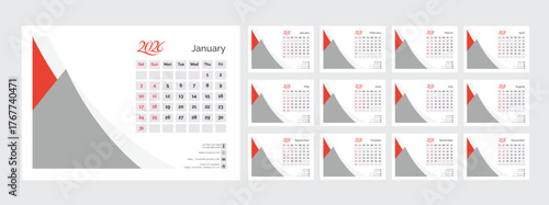 2026 desk calendar design template, 12 month corporate table calendar design, 2026 Calendar Planner Set of new Template 12 Monthly Page for Corporate or Personal use