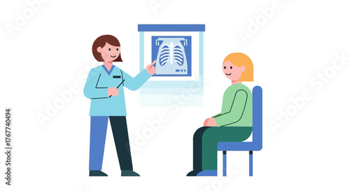 Friendly doctor explains chest X-ray results to patient, offering clear communication and compassionate care, health checkup, medical consultation scene