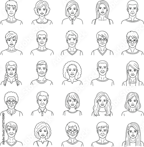 Line Art People Avatar Icons – Editable Human Profile Symbol Collection.
