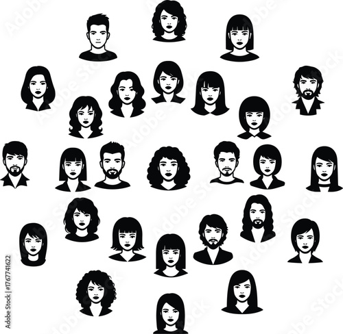 People Avatar Silhouette Icon Set – Human Profile and User Symbol Collection.