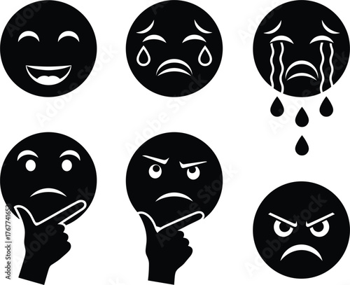 Mood Silhouette Icons – Emotional Human Face Shadows Collection.