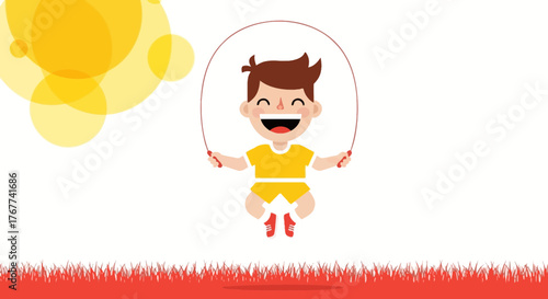 A Cheerful Kid Jumping Rope Outdoors In A Vibrant Illustration During Sunlight
