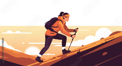 A Determined Hiker Ascends the Mountain, Embracing the Challenge in the Great Outdoors