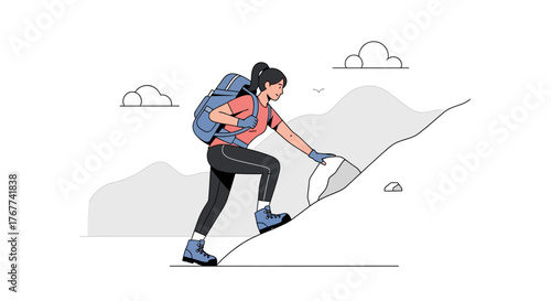 A Person Achieving The Peak, Mountain Climbing, Success, Adventure, And Persistence