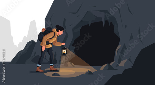 A Person Adventures Discovering An Underground Cave And The Unknown With A Lantern