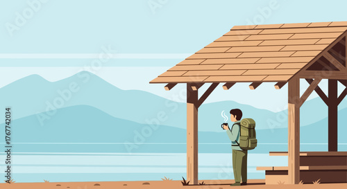 A Hiker Enjoying A Hot Drink In Nature's Shelter During An Adventure Travel Moment