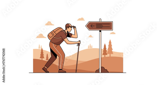 A Hiker Observing the Direction, Seeking Guidance on a Journey Within Nature's Embrace