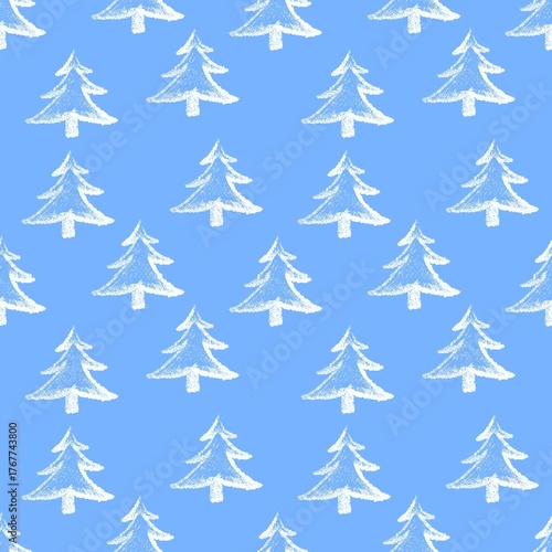 christmas tree background, seamless blue winter pattern with trees, wrapping paper, print for fabric, calendar, postcards 