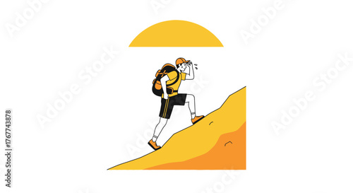 A Person Hiking Uphill, Reaching the Destination, Under the Hot Sun Rays