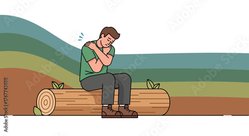 A Person Feeling Sad Sitting On a Log In a Peaceful Nature Setting