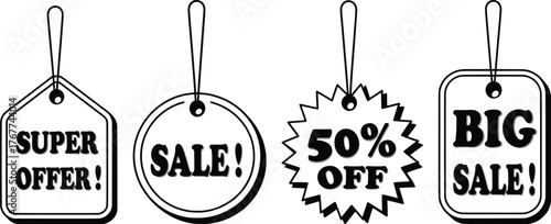 Super Offer Sale Tags 50% Off Big Discount Labels Vector.