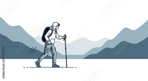 A Person Hiking in the Mountains and Enjoying an Outdoor Adventure Illustration