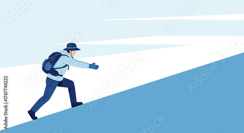 A Person Hiking Uphill and Reaching Out to the Right Side of the Frame