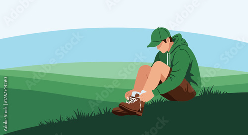 A Person Preparing For A Hike, Nature Scenery, Outdoor And Adventure Activities