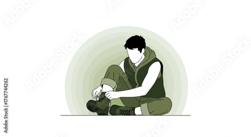 A Person Preparing For A Journey Getting Ready By Tying Laces On Boots