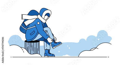 A Person Preparing For Winter In The Snowy Environment With Cozy Clothing