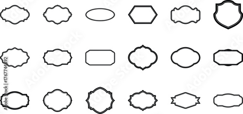Collection of Decorative Black Outlined Vintage Frames and Labels ornate