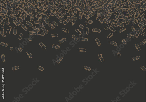 Medicine capsules falling from above illustration on a dark background
