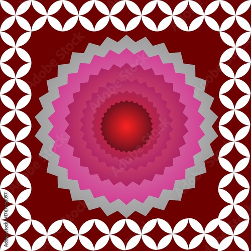 Vibrant, hypnotic seamless mandala pattern or textile design in pink and white. Intricate geometric ornament for backdrops, prints, or decorative spiritual art.