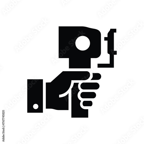 Modern icon of a hand holding a gimbal stabilizer for smooth video recording and photography