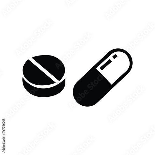 Medical pill and capsule icon simple clean design for health and pharmacy applications