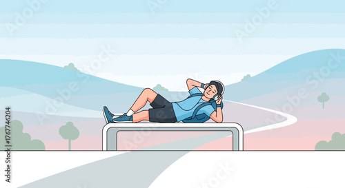 A Person Relaxing And Listening To Music While Being Outdoors In Nature