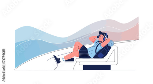 A Person Relaxing And Listening Music During Their Transportation Travel Trip