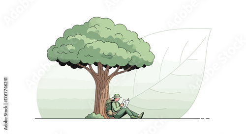 A Person Resting Under A Tree While Enjoying Outdoor Reading Activity Illustration