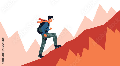 A Person Scaling A Mountain Illustrating Challenge, Risk, And Determination