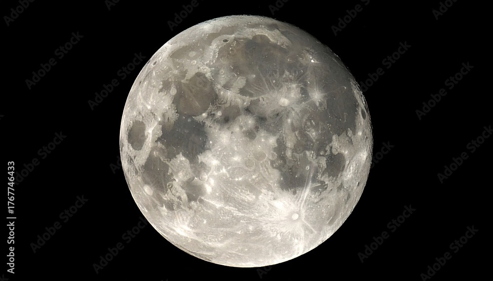 Obraz premium Detailed Lunar Surface Texture Full Moon Against Black Sky in Astronomical Beauty Celestial Orb Bright Illuminated Planetary Object Lunar Landscape