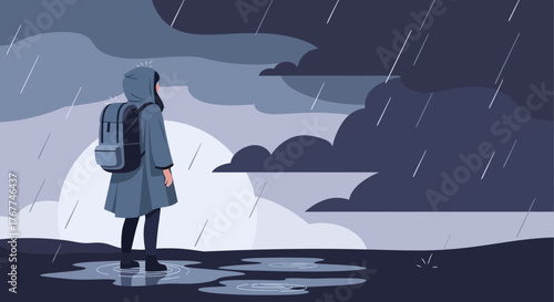 A Person Stands Alone in a Stormy Landscape Contemplating a Difficult Decision