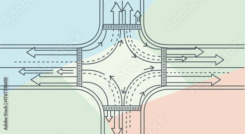 Abstract Illustration of Intersection Design And Vehicular Traffic Flow Dynamics