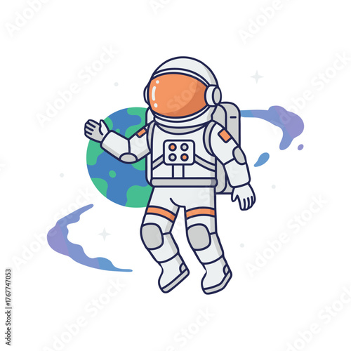 Astronaut in outer space icon logo flat vector design