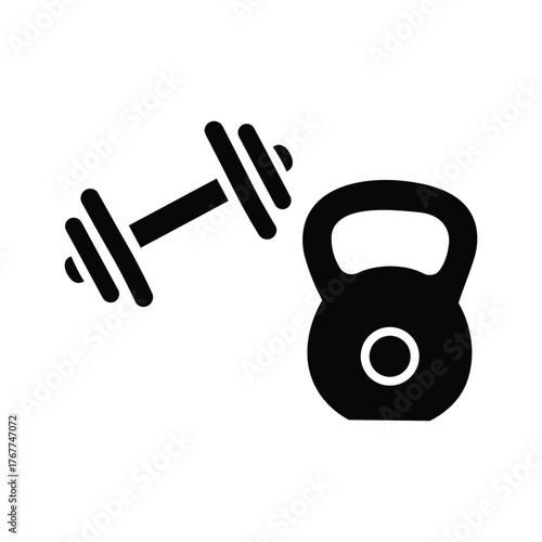 Modern icon of dumbbell and kettlebell for fitness and gym use minimalist design simple graphic element