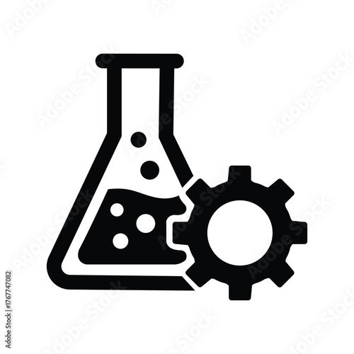 Chemical flask and gear icon symbolizing science technology innovation and industrial process
