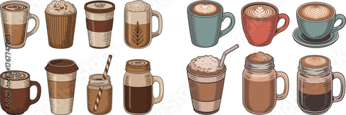 Set of Vintage Engraved Vector Coffee and Espresso Drinks Collection