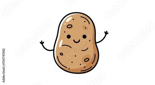 Whimsical potato character illustration with expressive face and cheerful gesture