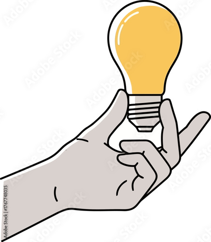 Hand holding a glowing light bulb, symbolizing an idea, innovation, or inspiration concept of creativity and solution