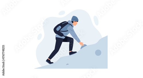 Adventurer Ascending A Gentle Slope With Backpack Illustrating Determination And Endurance, vector