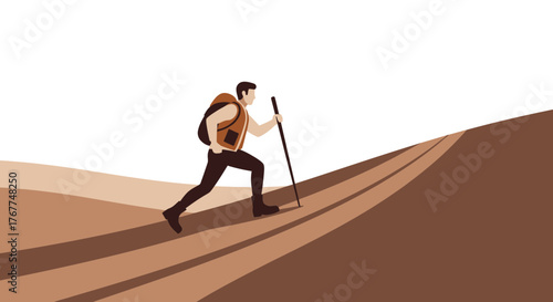 Adventurer Ascending A Hill, Depicting Journey, Determination And Outdoor Exploration