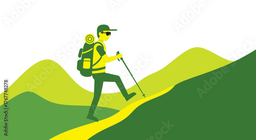 Adventurer Ascending A Majestic Mountain Trail, Facing The Challenges Ahead With Determination