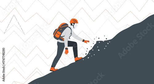 Adventurer Ascends Steep Terrain Depicting Challenge, Perseverance, And Determination