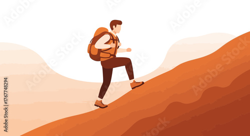 Adventurer Ascending A Majestic Mountain, Facing Challenges, Pursuing the Summit