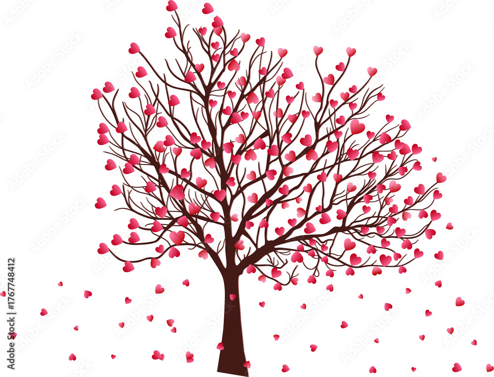 Fototapeta premium Tree with Red Hearts PNG | Transparent Background, Romantic Valentine’s Day Clipart