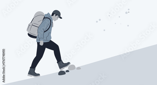 Adventurer Ascending A Slope Against A Blank Backdrop Depicting Pursuit Of An Ascent