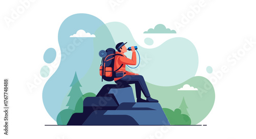 Adventurer Enjoying Landscape Views After a Hike While Hydrating With Fresh Water