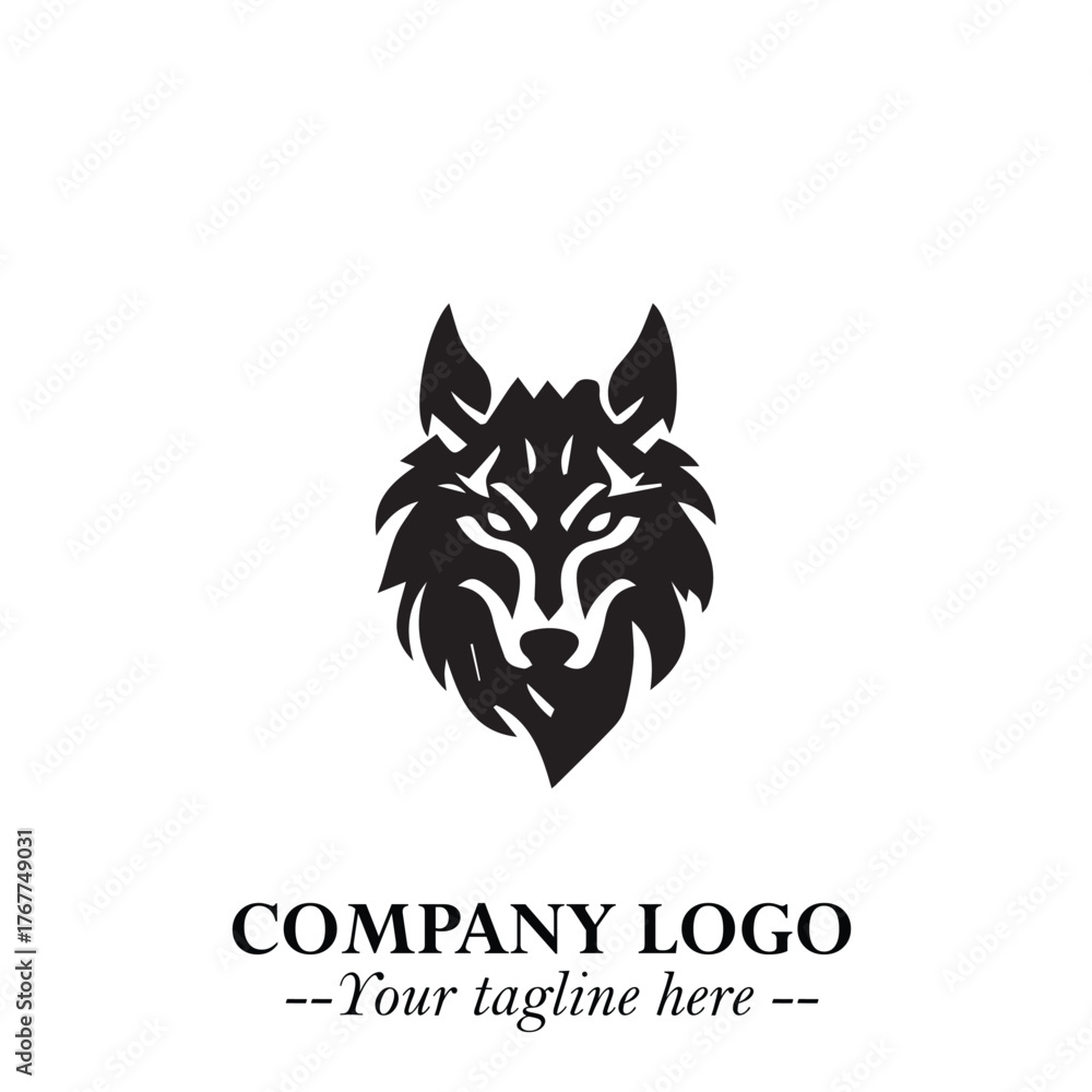 Fototapeta premium Fierce Head of Wolf Logo Symbol in Black on White Background with Bold Minimalist Modern Design