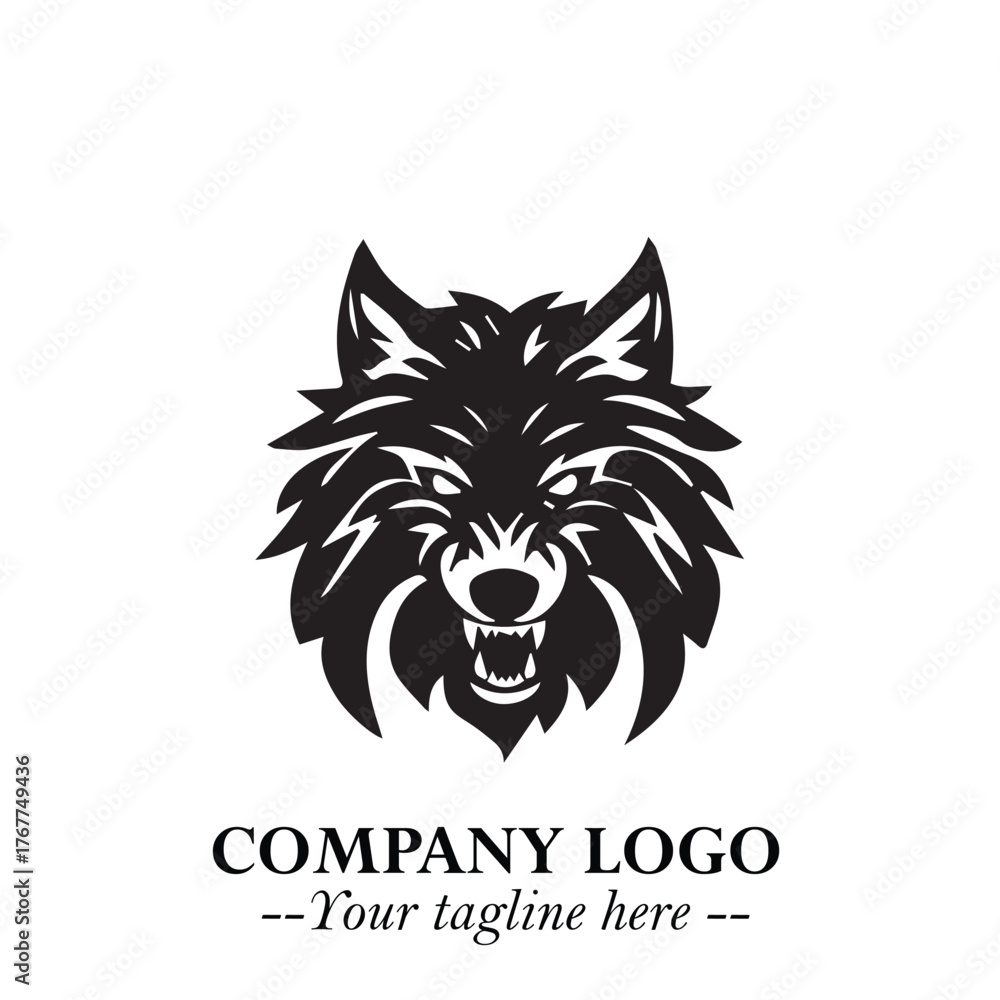 Fototapeta premium Fierce Head of Wolf Logo Symbol in Black on White Background with Bold Minimalist Modern Design