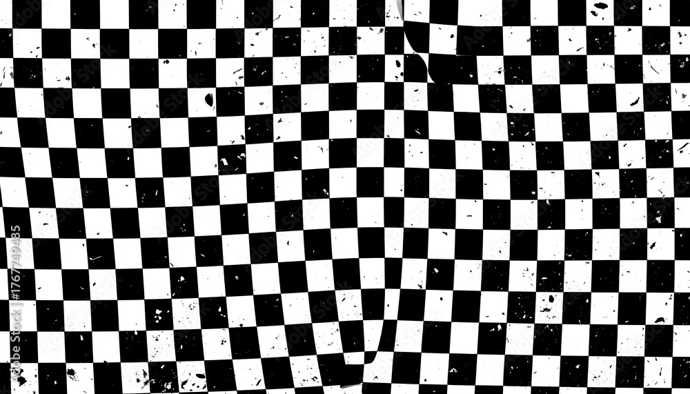 Fototapeta premium A black and white checkerboard pattern with distressed, worn look, creating a textured surface